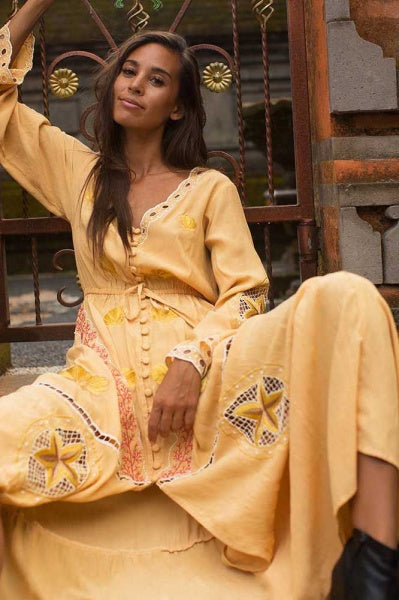 Maltese Sunset Kimono Maxi Dress (Mustard) 2c39