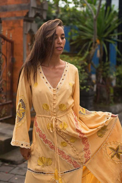 Maltese Sunset Kimono Maxi Dress (Mustard) 2c39