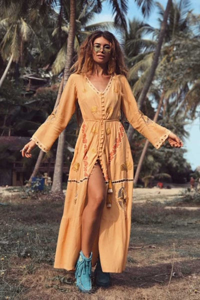 Maltese Sunset Kimono Maxi Dress (Mustard) 2c39
