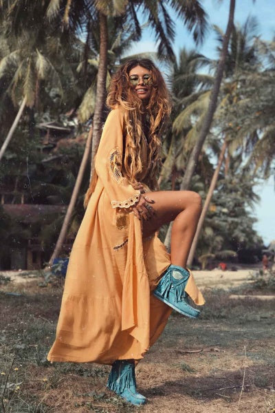 Maltese Sunset Kimono Maxi Dress (Mustard) 2c39